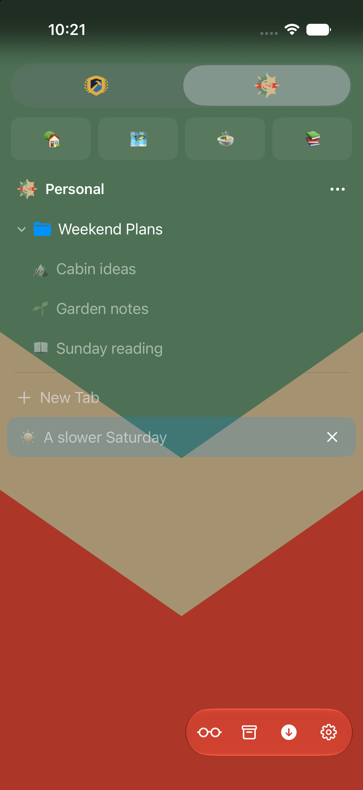 Crest on iPhone showing the Personal Space tab view
