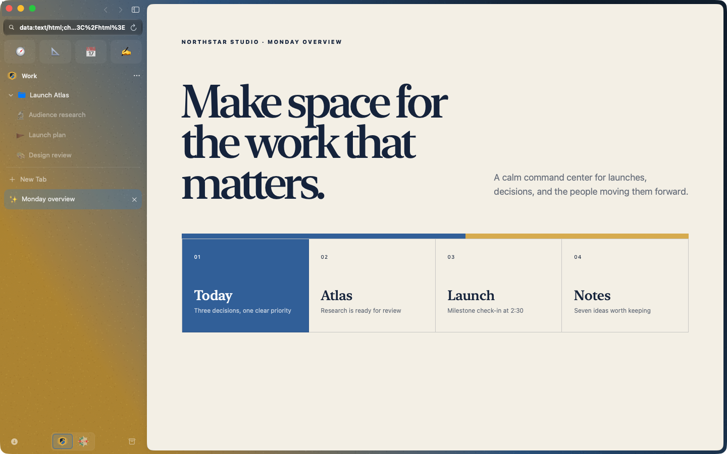 Crest Work Space using a traditional gray and gold gradient theme on Mac